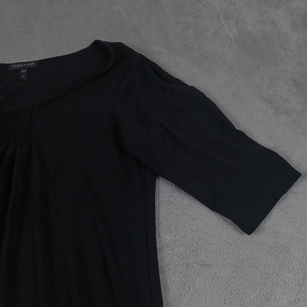 Eileen Fisher Dress Womens Medium Black Silk Pullover Preppy Designer - Picture 2 of 9